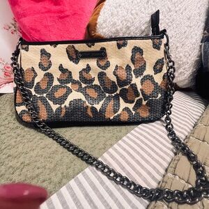 Betsey Johnson Leopard Print Crossbody Bag with Chain